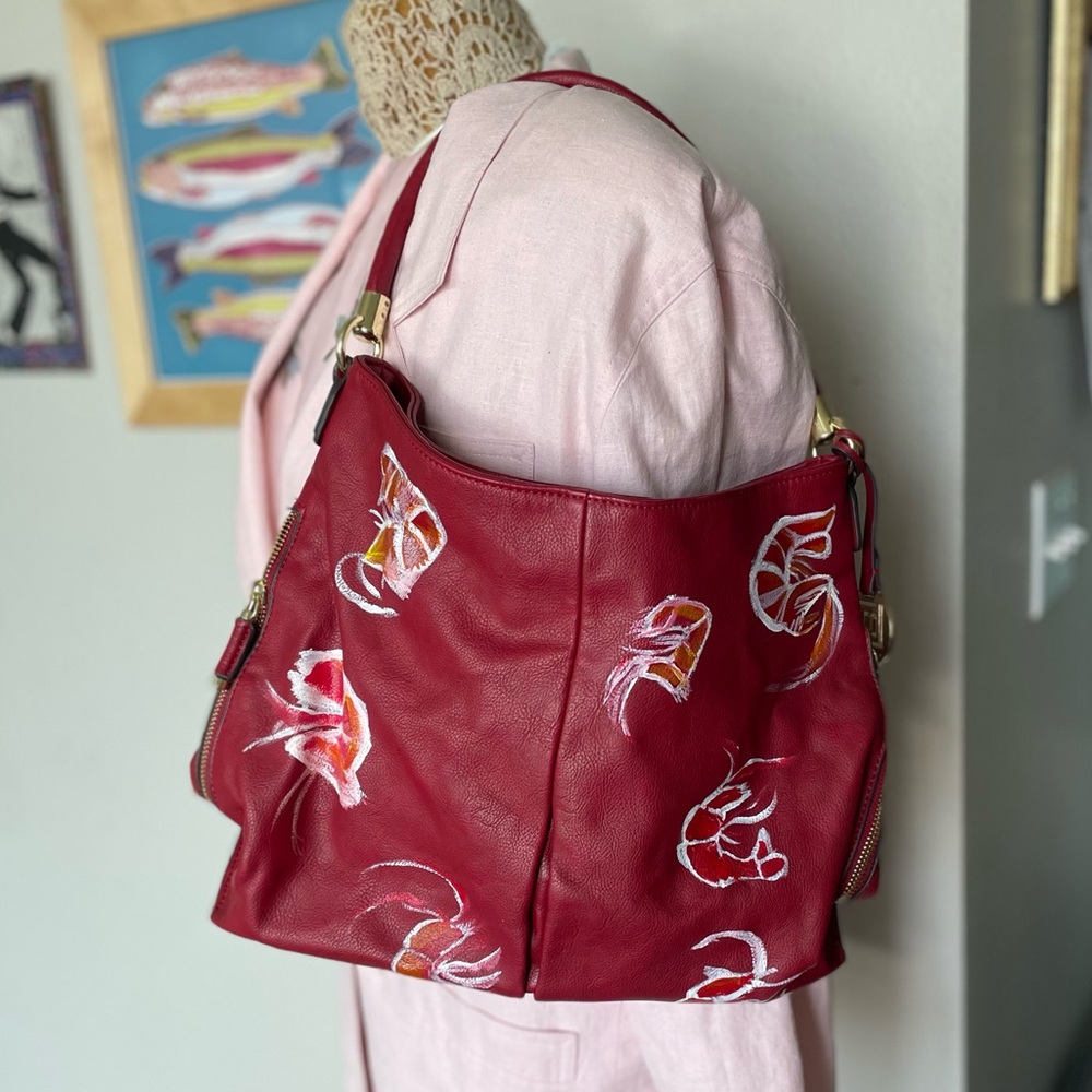Up-cycled Liz Clairborn bag, hand painted, one of a kind